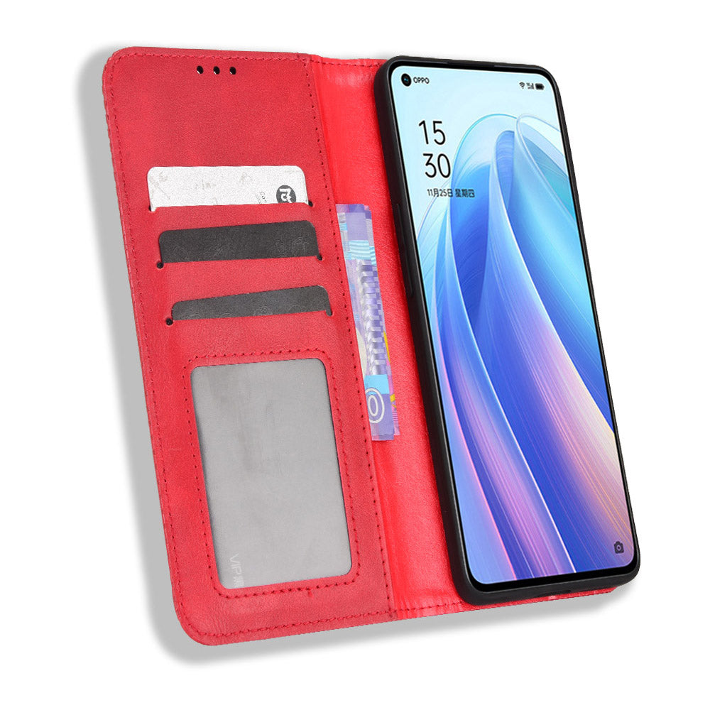 For Oppo Reno7 Pro 5G Magnetic Folio Flip Wallet Stand Retro Style Imprinted Case Leather Phone Cover