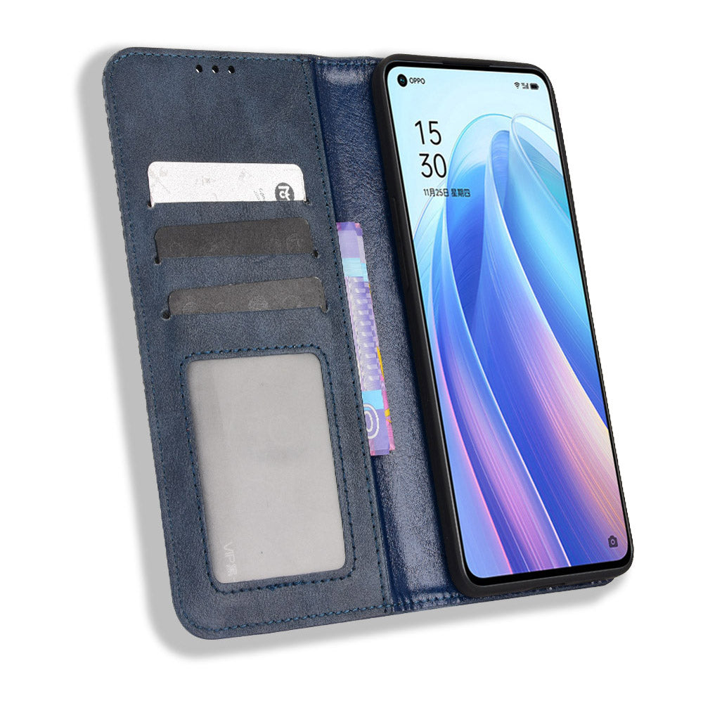 For Oppo Reno7 Pro 5G Magnetic Folio Flip Wallet Stand Retro Style Imprinted Case Leather Phone Cover