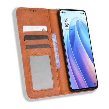 For Oppo Reno7 Pro 5G Magnetic Folio Flip Wallet Stand Retro Style Imprinted Case Leather Phone Cover