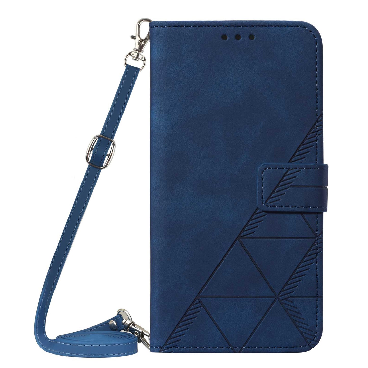 For Oppo A16/A16s/A54s/A55 5G/A53s 5G PB2-1 Series Lines Imprinting Shock Absorption Cellphone Case with Shoulder Strap PU Leather+TPU Stand Wallet Flip Protective Cover