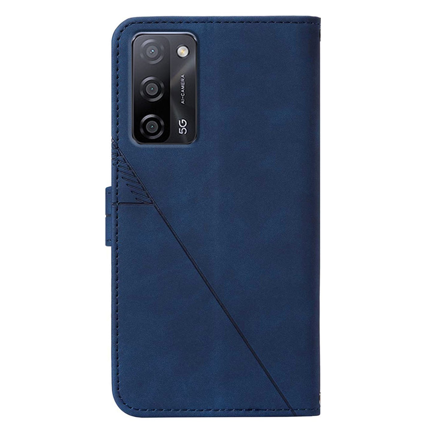 For Oppo A16/A16s/A54s/A55 5G/A53s 5G PB2-1 Series Lines Imprinting Shock Absorption Cellphone Case with Shoulder Strap PU Leather+TPU Stand Wallet Flip Protective Cover