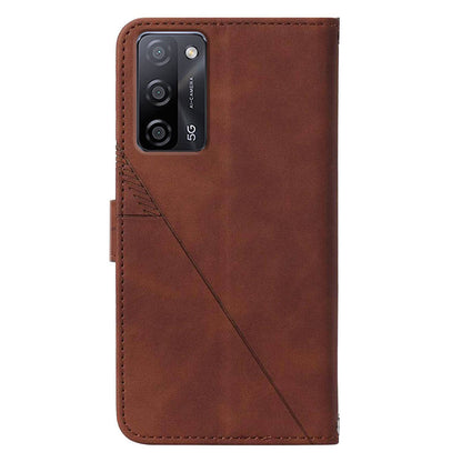 For Oppo A16/A16s/A54s/A55 5G/A53s 5G PB2-1 Series Lines Imprinting Shock Absorption Cellphone Case with Shoulder Strap PU Leather+TPU Stand Wallet Flip Protective Cover