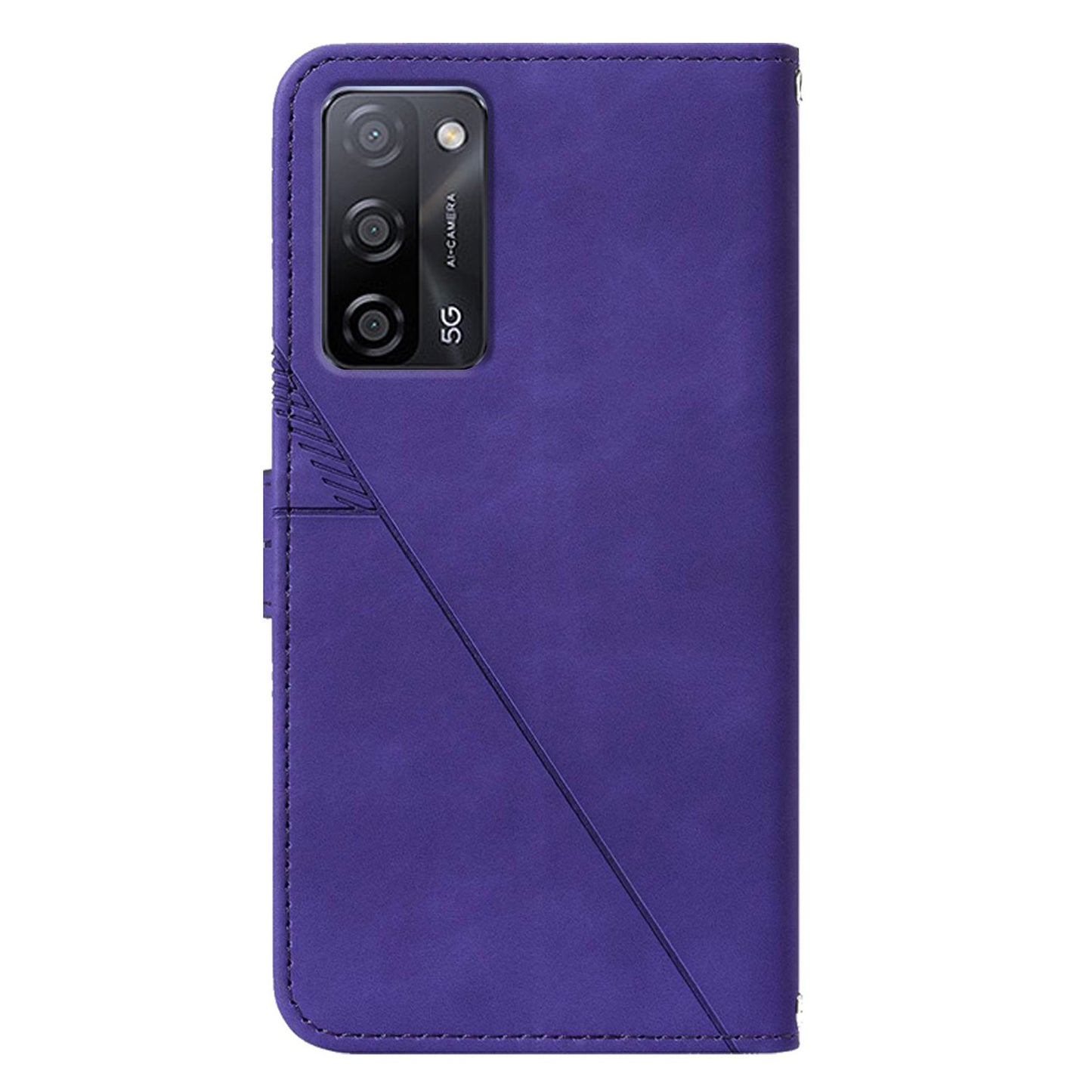 For Oppo A16/A16s/A54s/A55 5G/A53s 5G PB2-1 Series Lines Imprinting Shock Absorption Cellphone Case with Shoulder Strap PU Leather+TPU Stand Wallet Flip Protective Cover