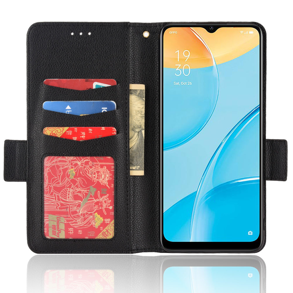 For OPPO A15 / A15s / A35 (2021) Litchi Texture Phone Cover PU Leather Wallet Stand Flip Folio Book Case