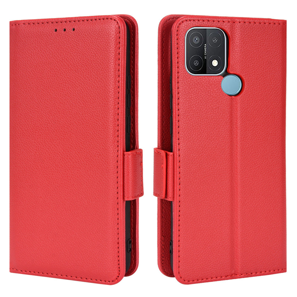 For OPPO A15 / A15s / A35 (2021) Litchi Texture Phone Cover PU Leather Wallet Stand Flip Folio Book Case