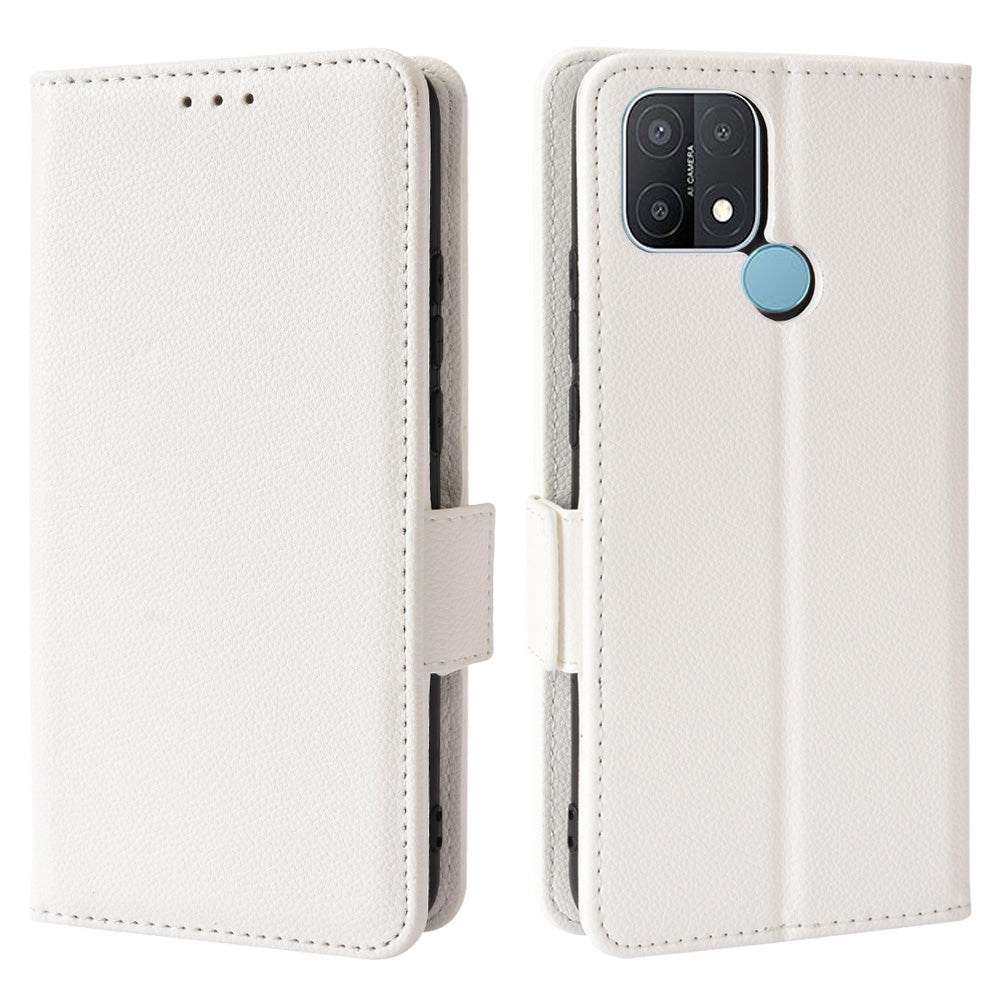 For OPPO A15 / A15s / A35 (2021) Litchi Texture Phone Cover PU Leather Wallet Stand Flip Folio Book Case