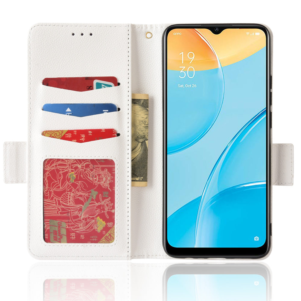 For OPPO A15 / A15s / A35 (2021) Litchi Texture Phone Cover PU Leather Wallet Stand Flip Folio Book Case