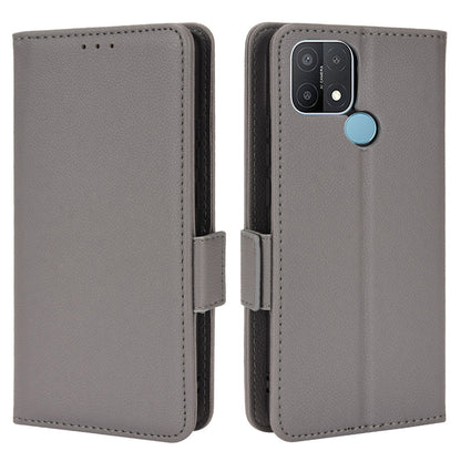 For OPPO A15 / A15s / A35 (2021) Litchi Texture Phone Cover PU Leather Wallet Stand Flip Folio Book Case