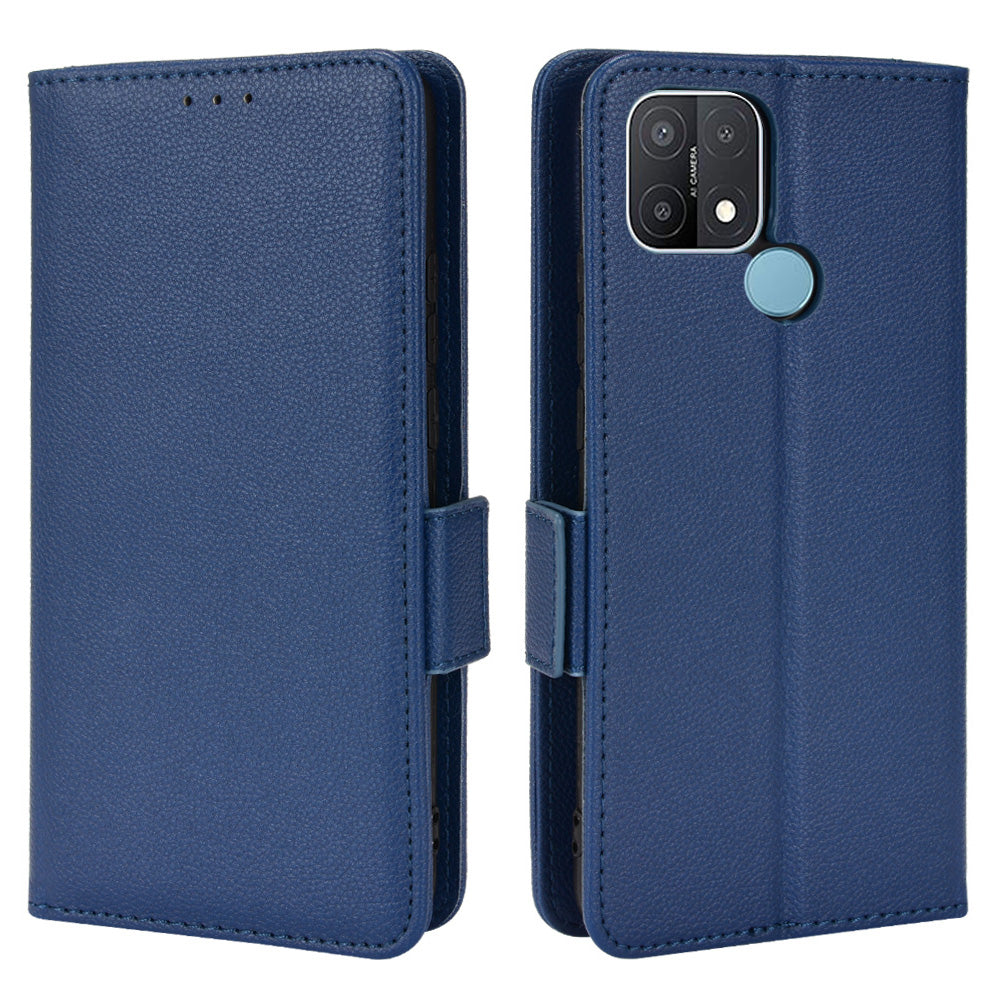 For OPPO A15 / A15s / A35 (2021) Litchi Texture Phone Cover PU Leather Wallet Stand Flip Folio Book Case