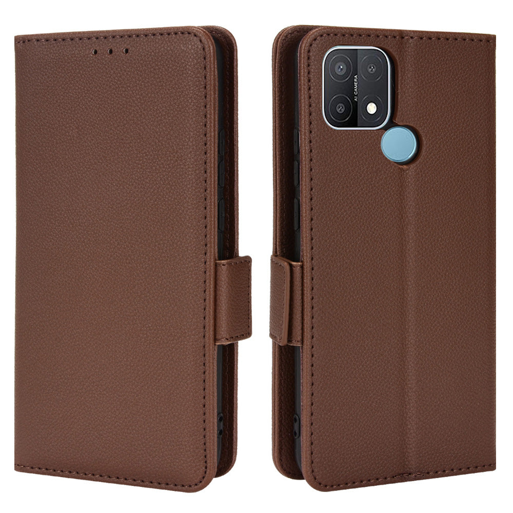 For OPPO A15 / A15s / A35 (2021) Litchi Texture Phone Cover PU Leather Wallet Stand Flip Folio Book Case