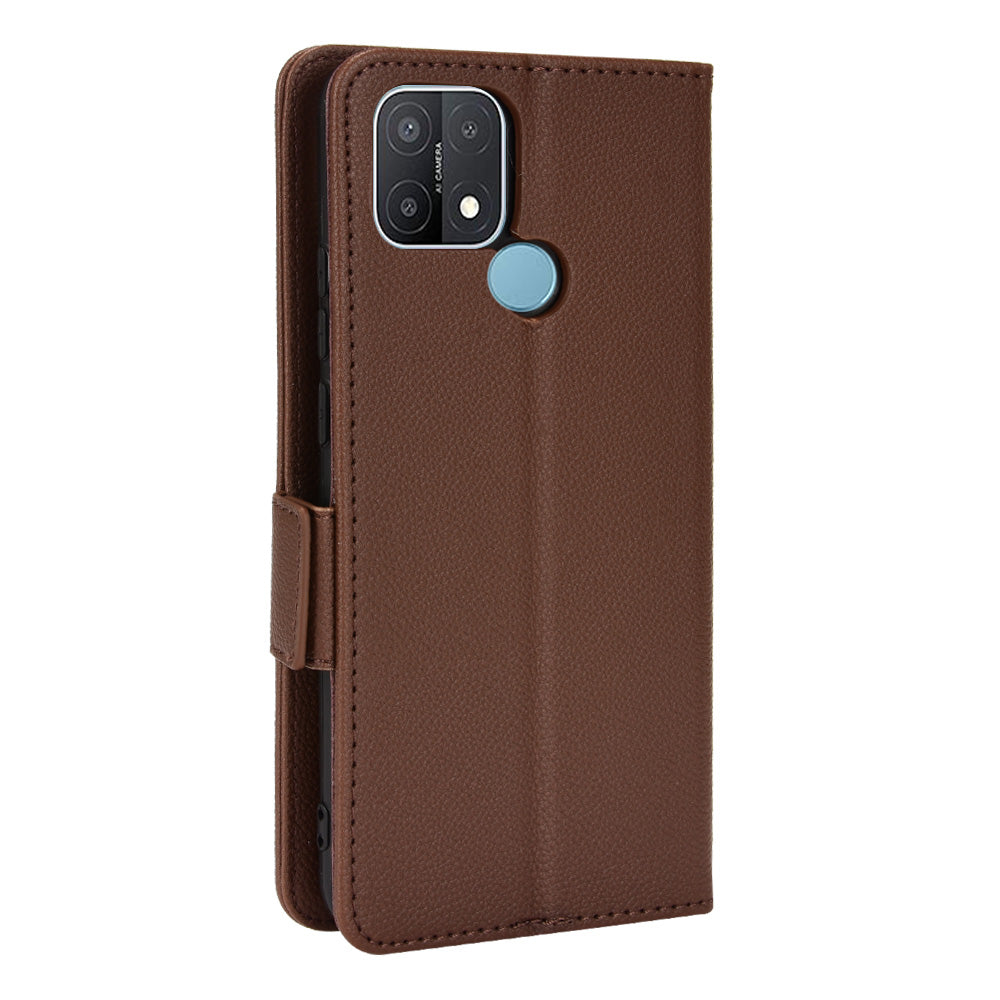 For OPPO A15 / A15s / A35 (2021) Litchi Texture Phone Cover PU Leather Wallet Stand Flip Folio Book Case