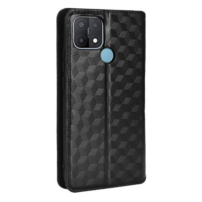 For Oppo A15/A15s/A35 (2021) Imprinting 3D Rhombus PU Leather Wallet Cover Shockproof Phone Case with Foldable Stand