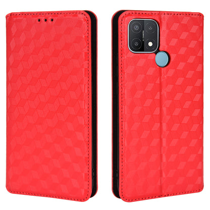 For Oppo A15/A15s/A35 (2021) Imprinting 3D Rhombus PU Leather Wallet Cover Shockproof Phone Case with Foldable Stand