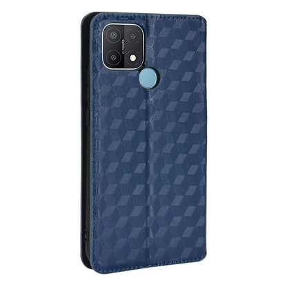 For Oppo A15/A15s/A35 (2021) Imprinting 3D Rhombus PU Leather Wallet Cover Shockproof Phone Case with Foldable Stand