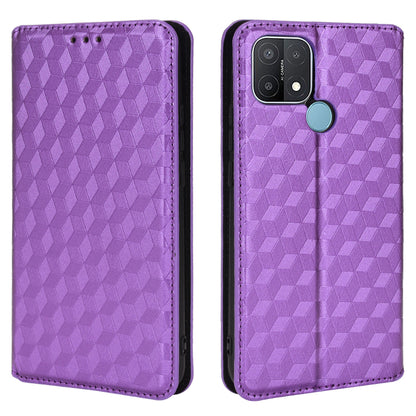 For Oppo A15/A15s/A35 (2021) Imprinting 3D Rhombus PU Leather Wallet Cover Shockproof Phone Case with Foldable Stand