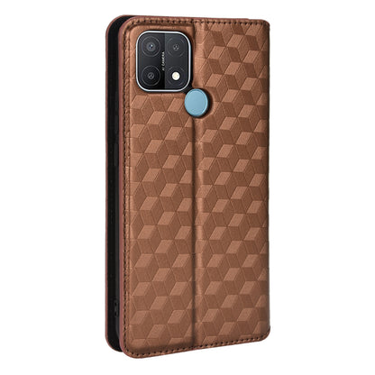 For Oppo A15/A15s/A35 (2021) Imprinting 3D Rhombus PU Leather Wallet Cover Shockproof Phone Case with Foldable Stand