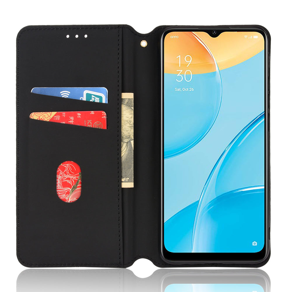 For Oppo A15/A15s/A35 (2021) Imprinting 3D Rhombus PU Leather Wallet Cover Shockproof Phone Case with Foldable Stand