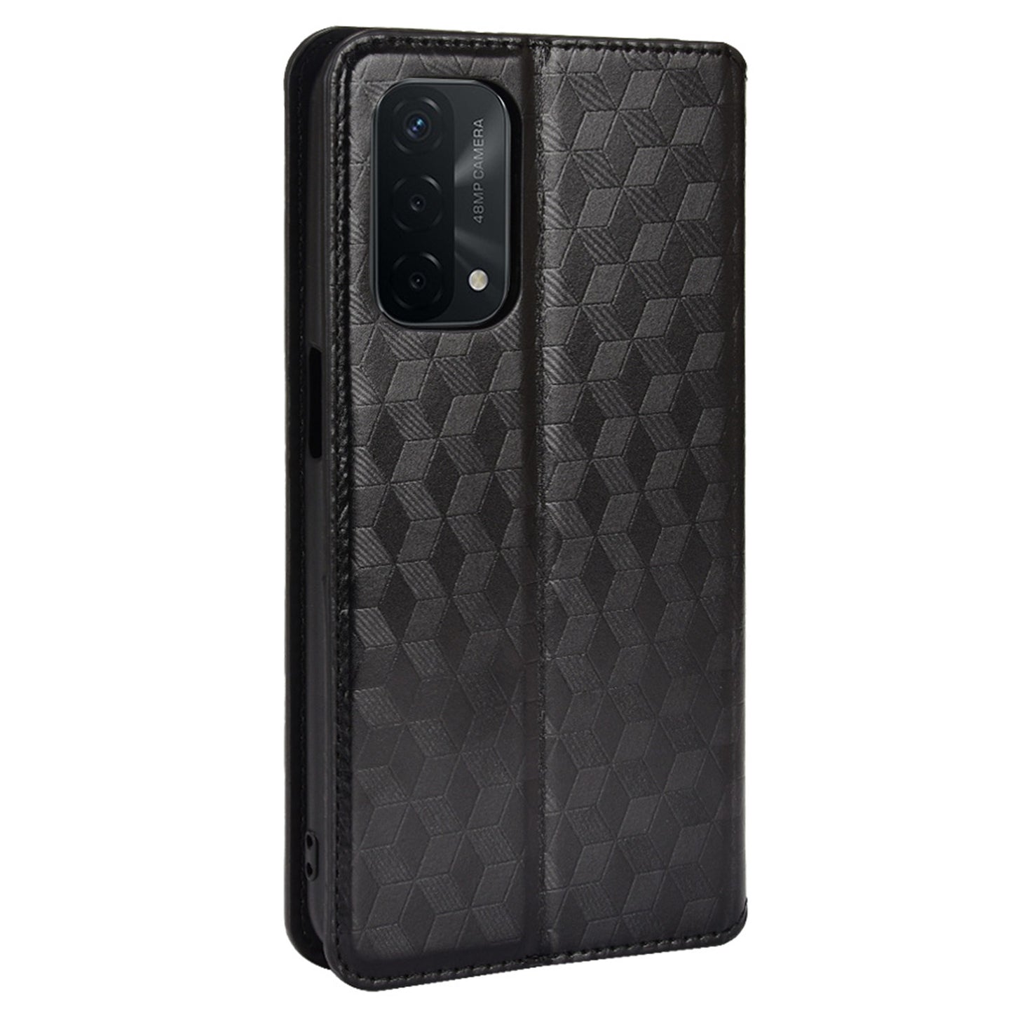 For Oppo A93 5G / A74 5G / A54 5G Rhombus Imprinted PU Leather + TPU Bumper Stand Cover Wallet Design Magnetic Auto-absorbed Full Protective Phone Case