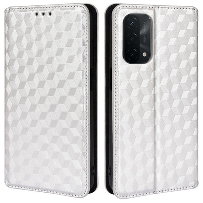 For Oppo A93 5G / A74 5G / A54 5G Rhombus Imprinted PU Leather + TPU Bumper Stand Cover Wallet Design Magnetic Auto-absorbed Full Protective Phone Case