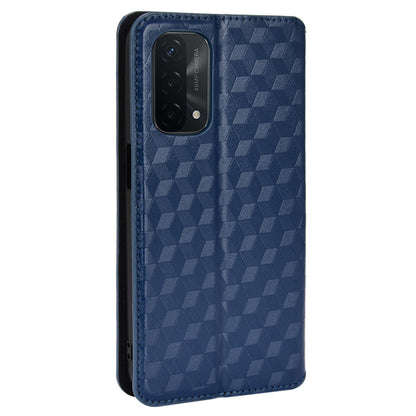 For Oppo A93 5G / A74 5G / A54 5G Rhombus Imprinted PU Leather + TPU Bumper Stand Cover Wallet Design Magnetic Auto-absorbed Full Protective Phone Case