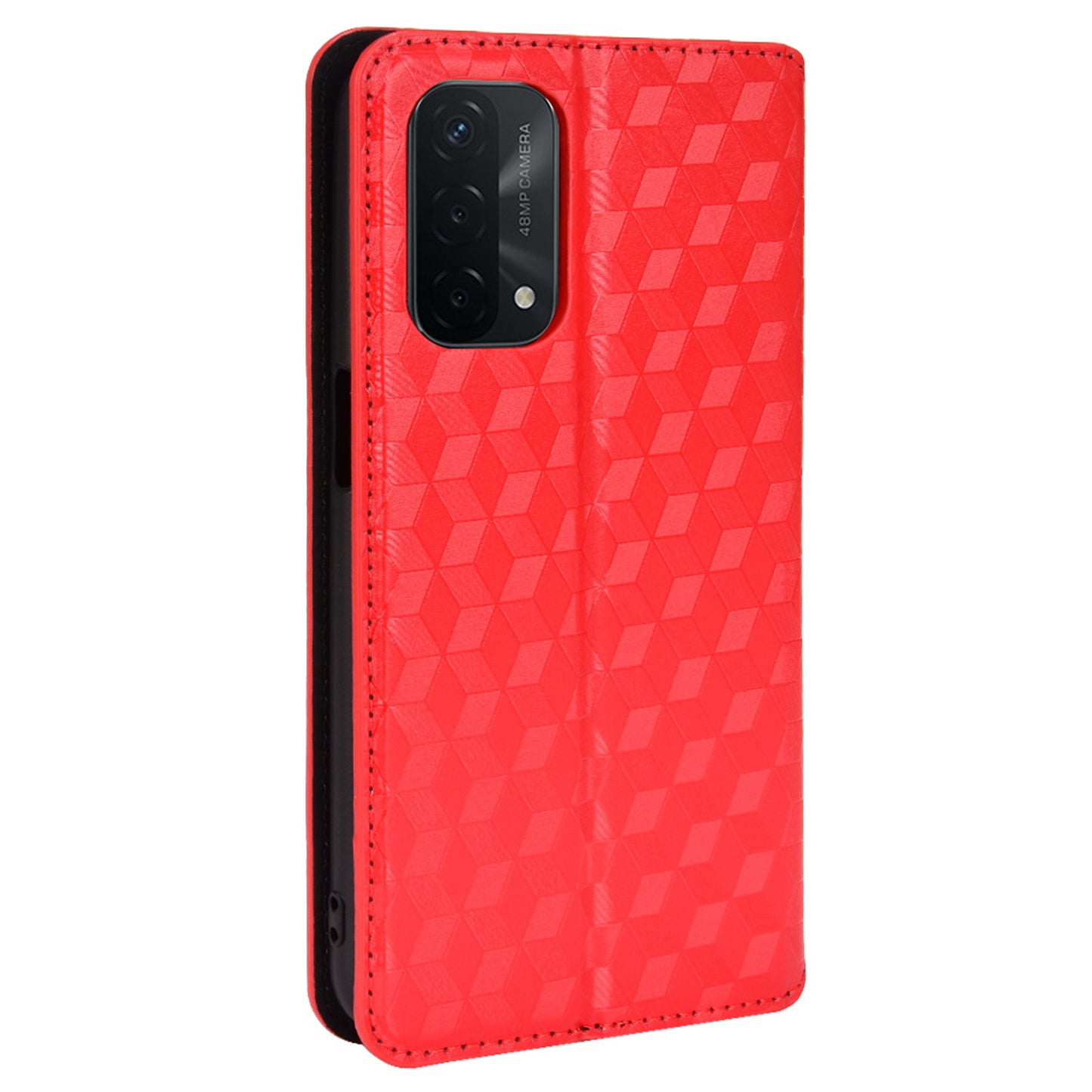 For Oppo A93 5G / A74 5G / A54 5G Rhombus Imprinted PU Leather + TPU Bumper Stand Cover Wallet Design Magnetic Auto-absorbed Full Protective Phone Case