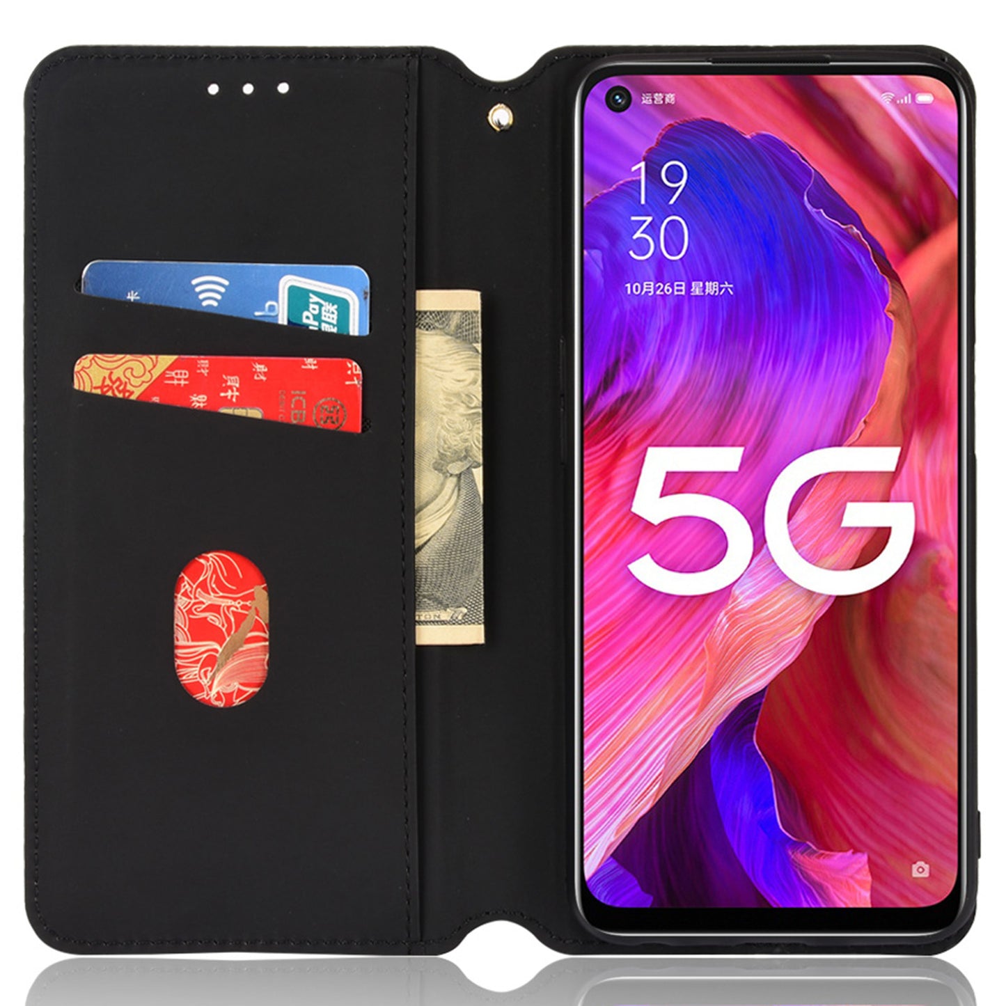 For Oppo A93 5G / A74 5G / A54 5G Rhombus Imprinted PU Leather + TPU Bumper Stand Cover Wallet Design Magnetic Auto-absorbed Full Protective Phone Case