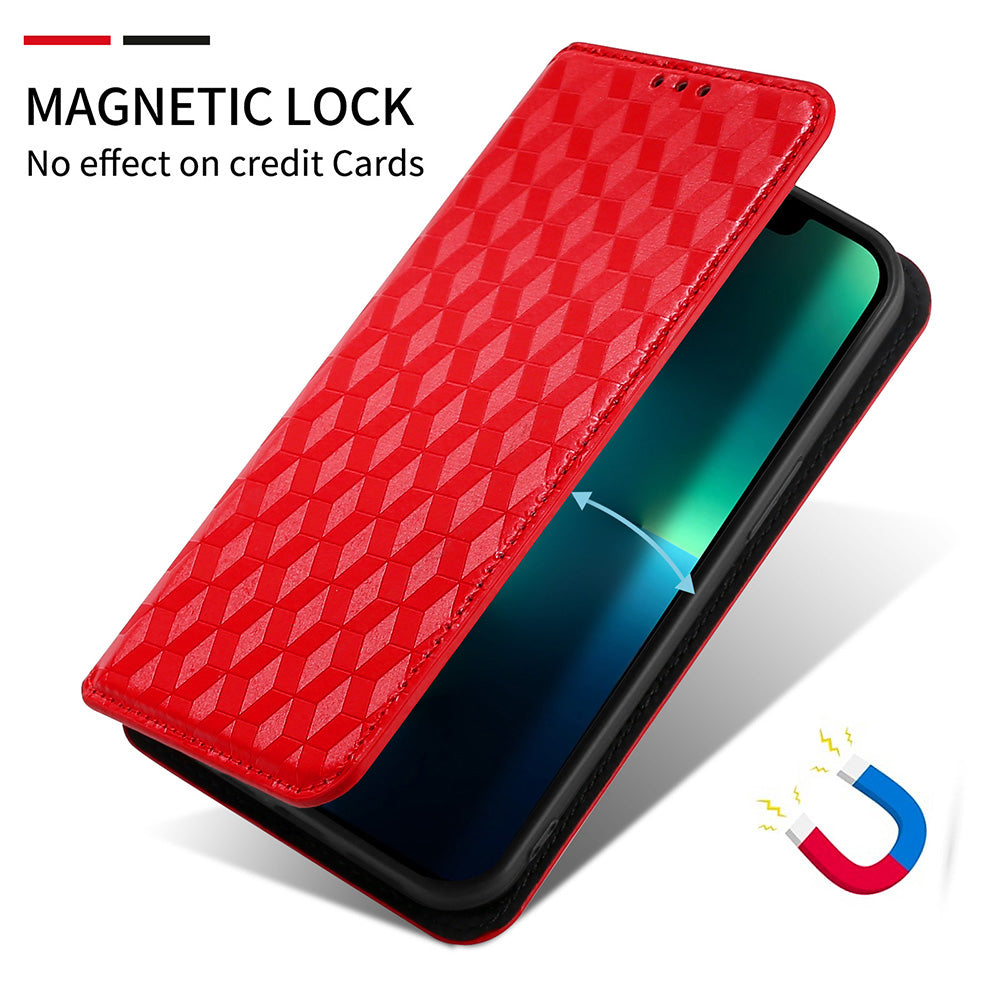 For Oppo A93 5G / A74 5G / A54 5G Rhombus Imprinted PU Leather + TPU Bumper Stand Cover Wallet Design Magnetic Auto-absorbed Full Protective Phone Case