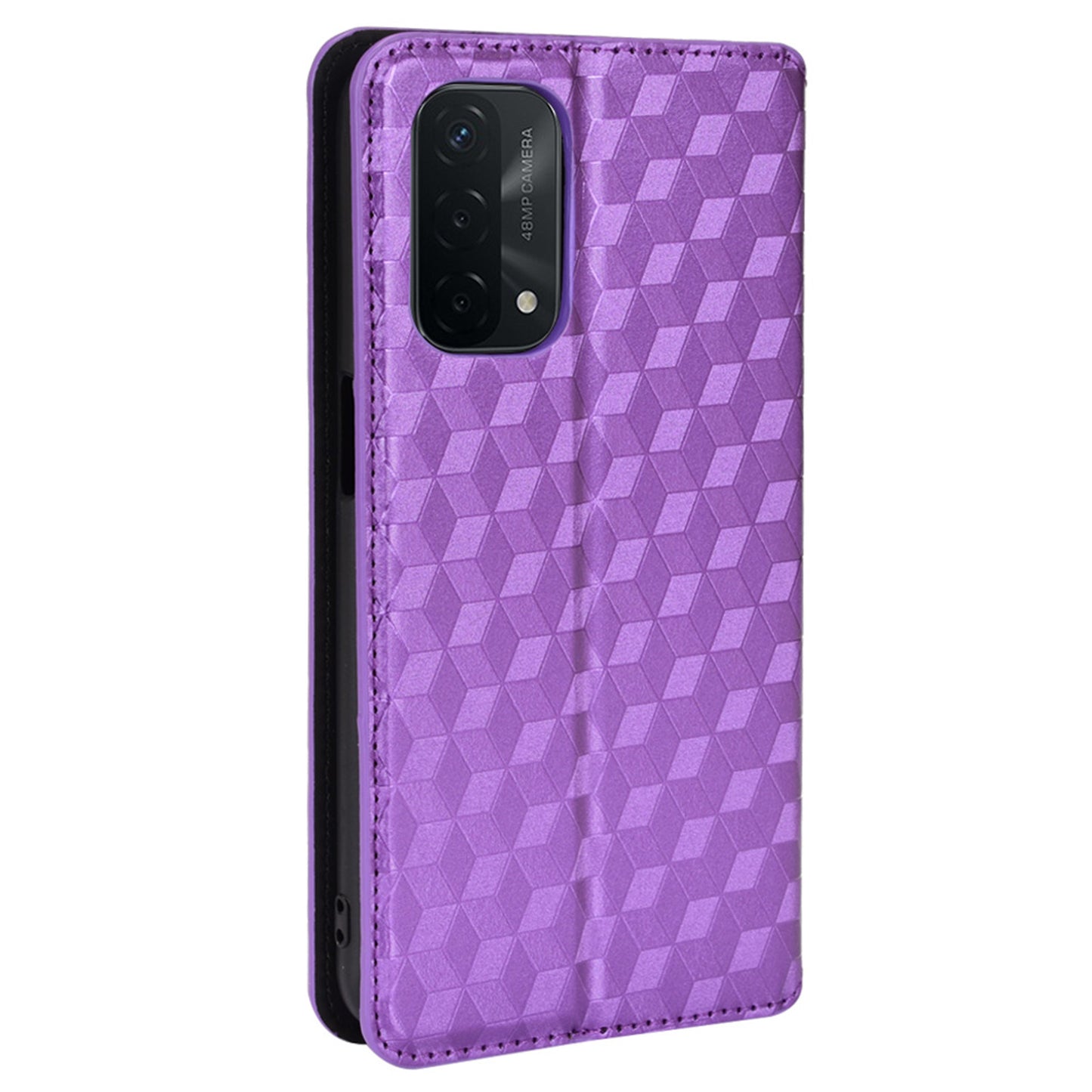 For Oppo A93 5G / A74 5G / A54 5G Rhombus Imprinted PU Leather + TPU Bumper Stand Cover Wallet Design Magnetic Auto-absorbed Full Protective Phone Case