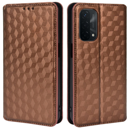 For Oppo A93 5G / A74 5G / A54 5G Rhombus Imprinted PU Leather + TPU Bumper Stand Cover Wallet Design Magnetic Auto-absorbed Full Protective Phone Case