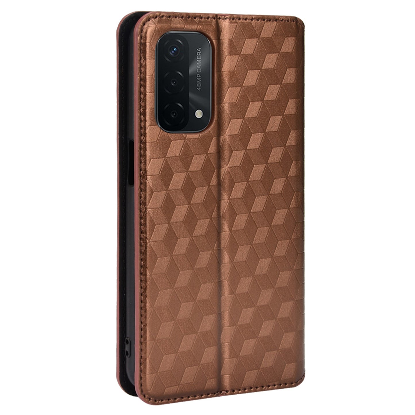 For Oppo A93 5G / A74 5G / A54 5G Rhombus Imprinted PU Leather + TPU Bumper Stand Cover Wallet Design Magnetic Auto-absorbed Full Protective Phone Case