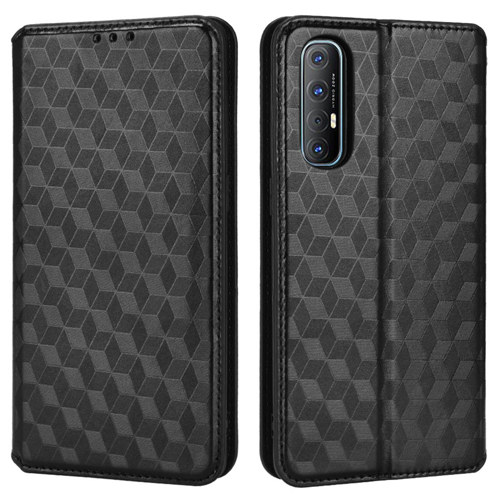 For Oppo Reno3 Pro 5G/Find X2 Neo Anti-scratch Wallet Stand PU Leather Shell Imprinting Rhombus Phone Case