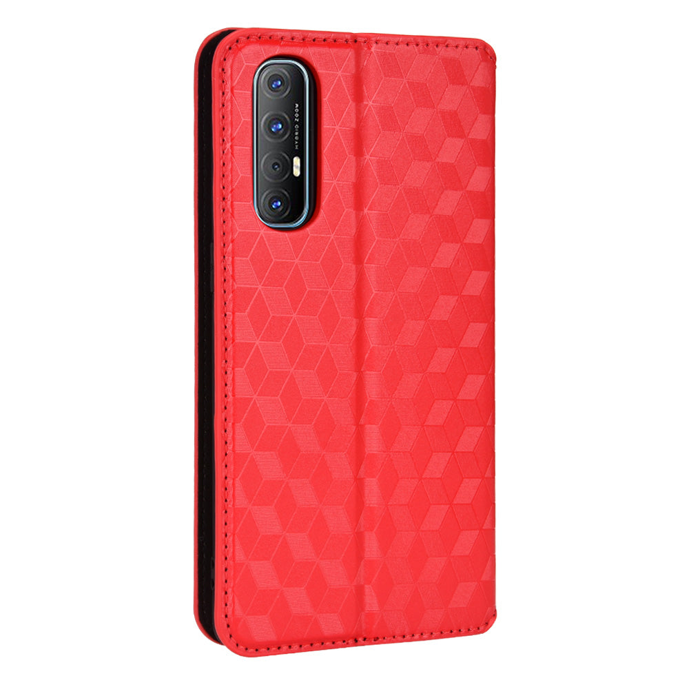 For Oppo Reno3 Pro 5G/Find X2 Neo Anti-scratch Wallet Stand PU Leather Shell Imprinting Rhombus Phone Case