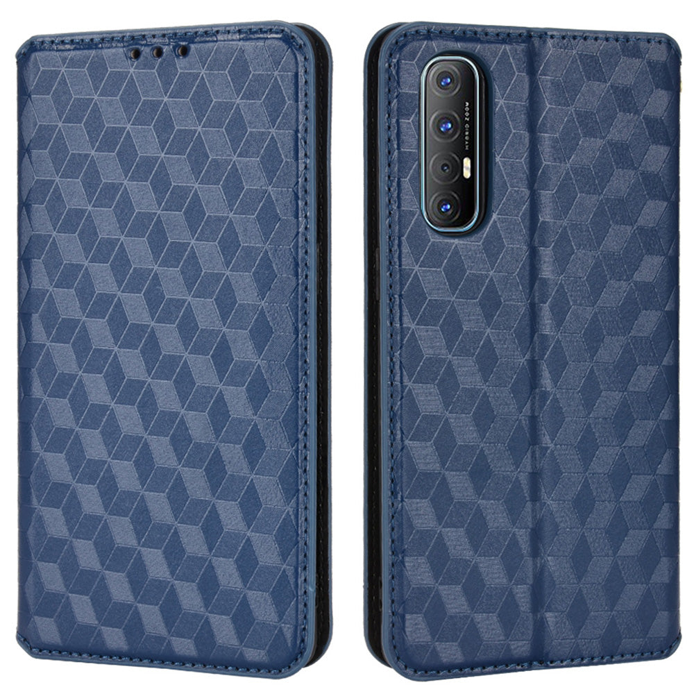 For Oppo Reno3 Pro 5G/Find X2 Neo Anti-scratch Wallet Stand PU Leather Shell Imprinting Rhombus Phone Case