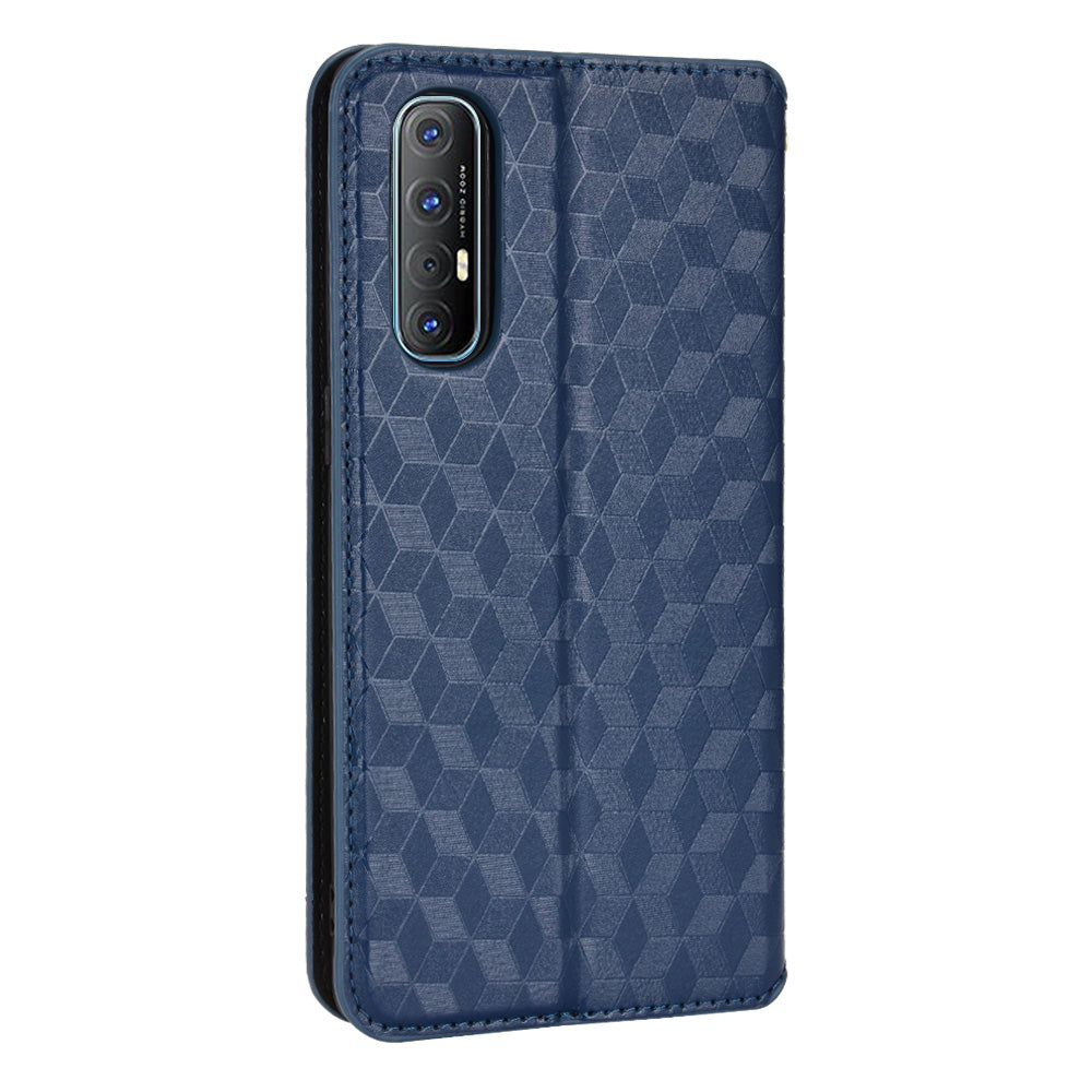 For Oppo Reno3 Pro 5G/Find X2 Neo Anti-scratch Wallet Stand PU Leather Shell Imprinting Rhombus Phone Case