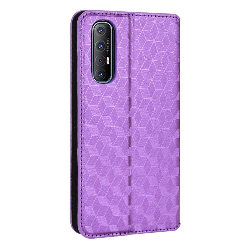 For Oppo Reno3 Pro 5G/Find X2 Neo Anti-scratch Wallet Stand PU Leather Shell Imprinting Rhombus Phone Case