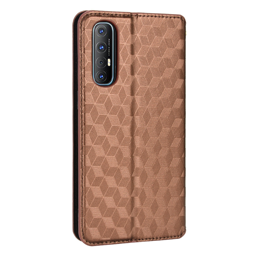 For Oppo Reno3 Pro 5G/Find X2 Neo Anti-scratch Wallet Stand PU Leather Shell Imprinting Rhombus Phone Case