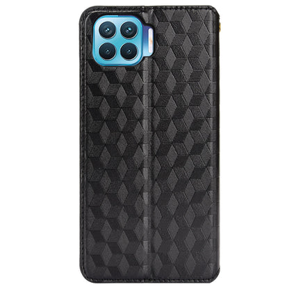 For Oppo F17 Pro/A93 4G/Reno4 Lite/Reno4 F Imprinting Rhombus Magnetic Closure PU Leather Cover Stand Wallet Phone Case