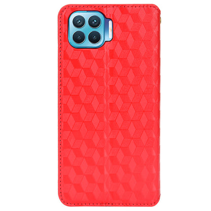 For Oppo F17 Pro/A93 4G/Reno4 Lite/Reno4 F Imprinting Rhombus Magnetic Closure PU Leather Cover Stand Wallet Phone Case