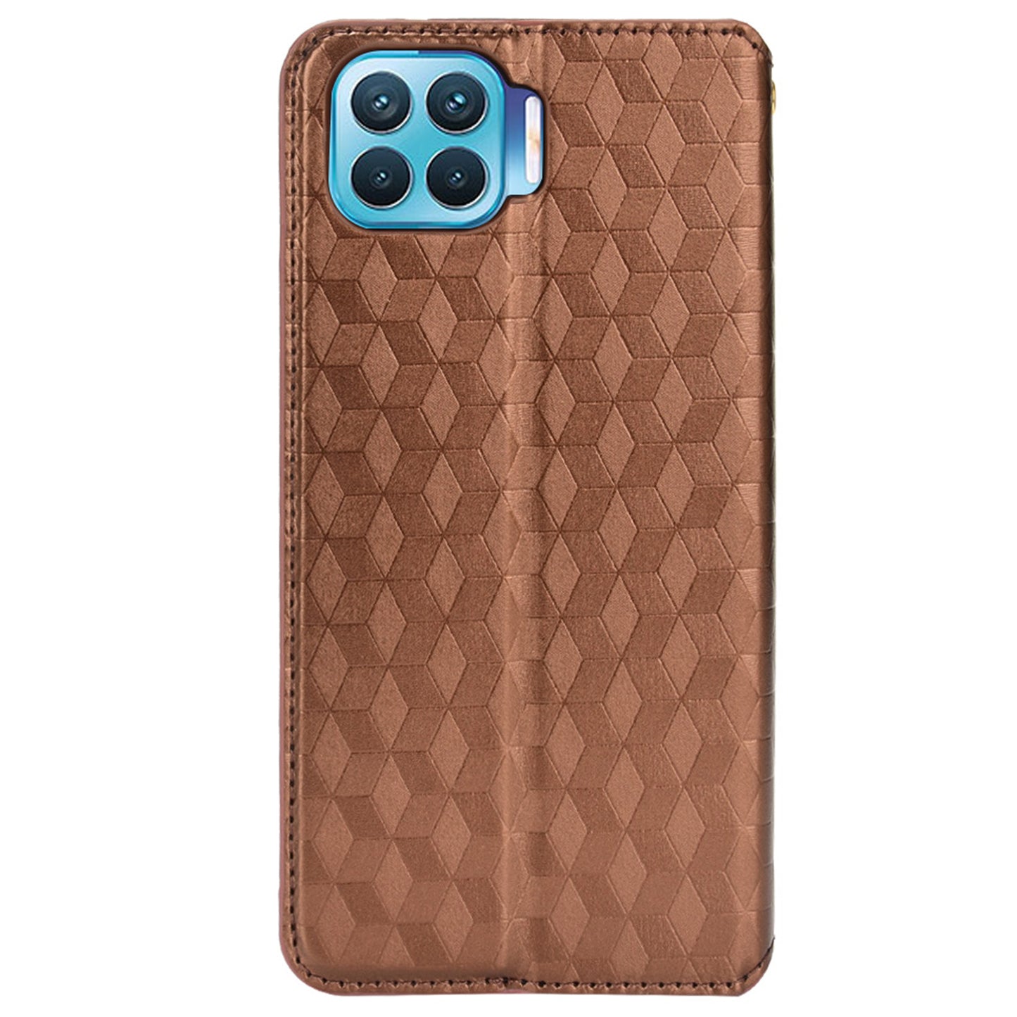 For Oppo F17 Pro/A93 4G/Reno4 Lite/Reno4 F Imprinting Rhombus Magnetic Closure PU Leather Cover Stand Wallet Phone Case