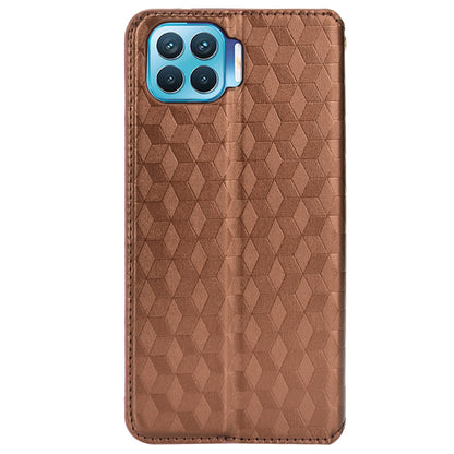 For Oppo F17 Pro/A93 4G/Reno4 Lite/Reno4 F Imprinting Rhombus Magnetic Closure PU Leather Cover Stand Wallet Phone Case