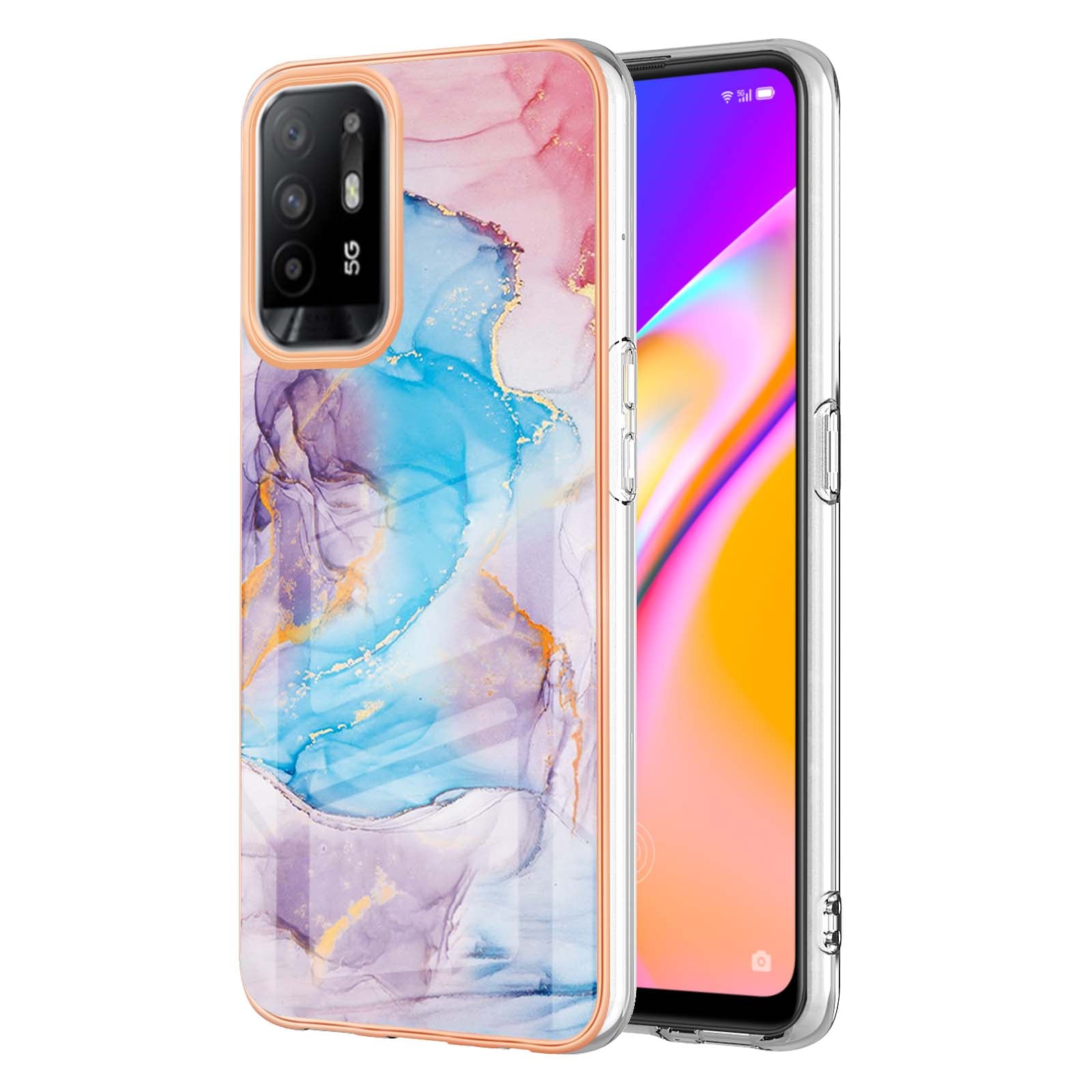 LB1 Series for Oppo A94 5G/A95 5G Soft Touch Marble Cell Phone Case, Anti-fingerprint Electroplating Soft TPU IMD Anti-scratch Cover