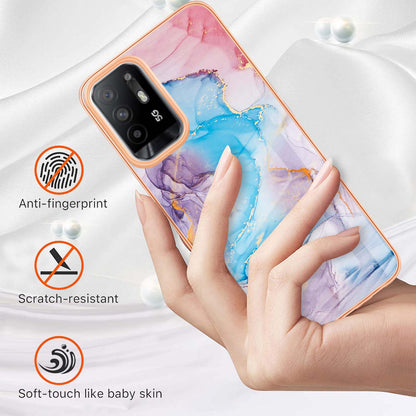 LB1 Series for Oppo A94 5G/A95 5G Soft Touch Marble Cell Phone Case, Anti-fingerprint Electroplating Soft TPU IMD Anti-scratch Cover