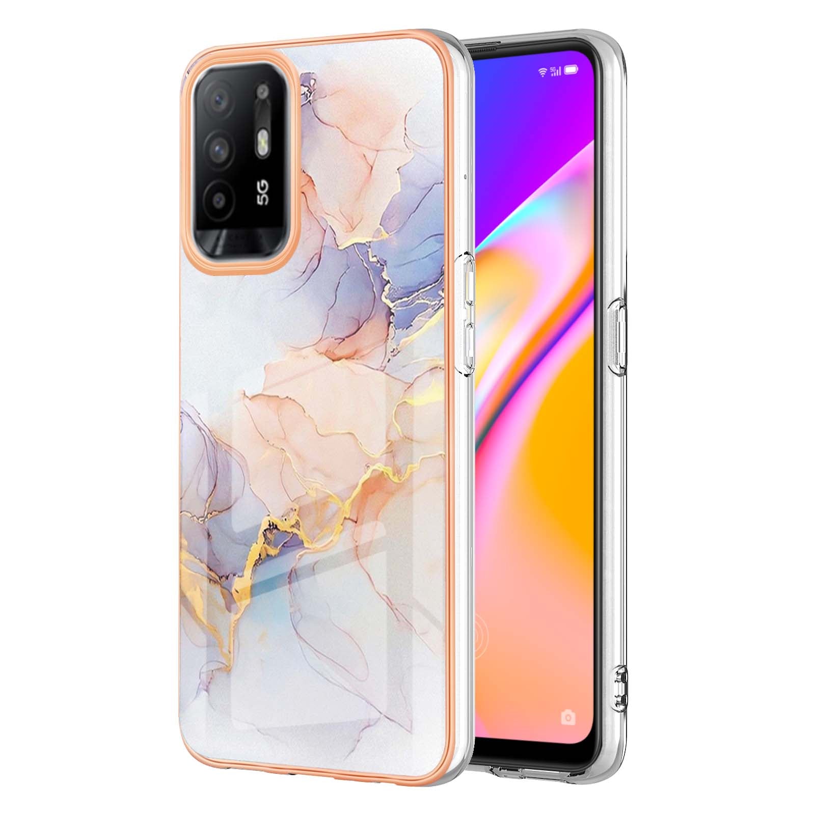 LB1 Series for Oppo A94 5G/A95 5G Soft Touch Marble Cell Phone Case, Anti-fingerprint Electroplating Soft TPU IMD Anti-scratch Cover