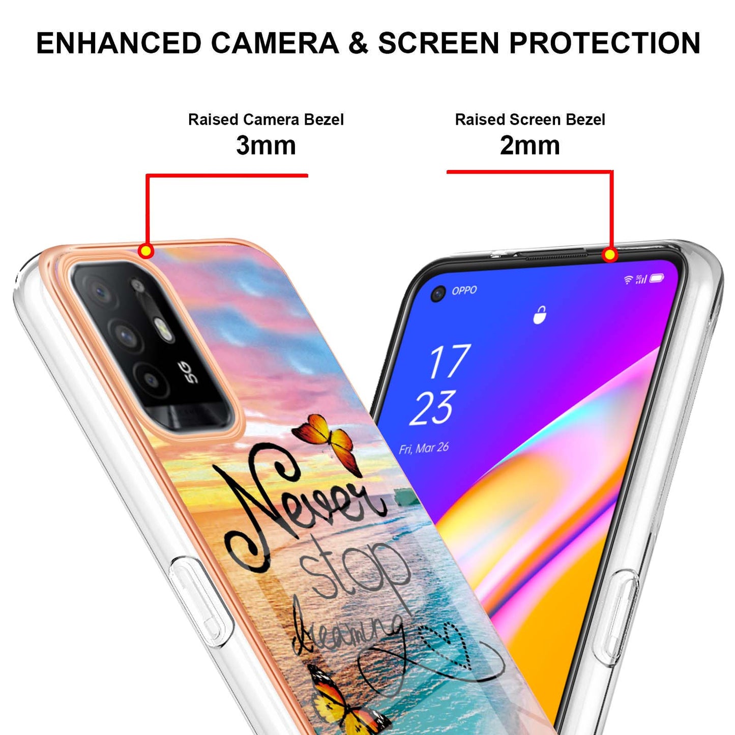 LB1 Series for Oppo A94 5G/A95 5G Soft Touch Marble Cell Phone Case, Anti-fingerprint Electroplating Soft TPU IMD Anti-scratch Cover