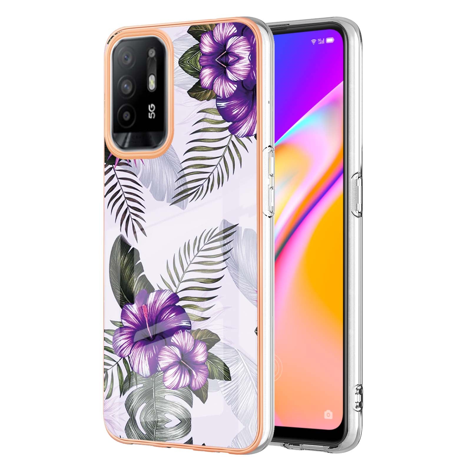 LB1 Series for Oppo A94 5G/A95 5G Soft Touch Marble Cell Phone Case, Anti-fingerprint Electroplating Soft TPU IMD Anti-scratch Cover