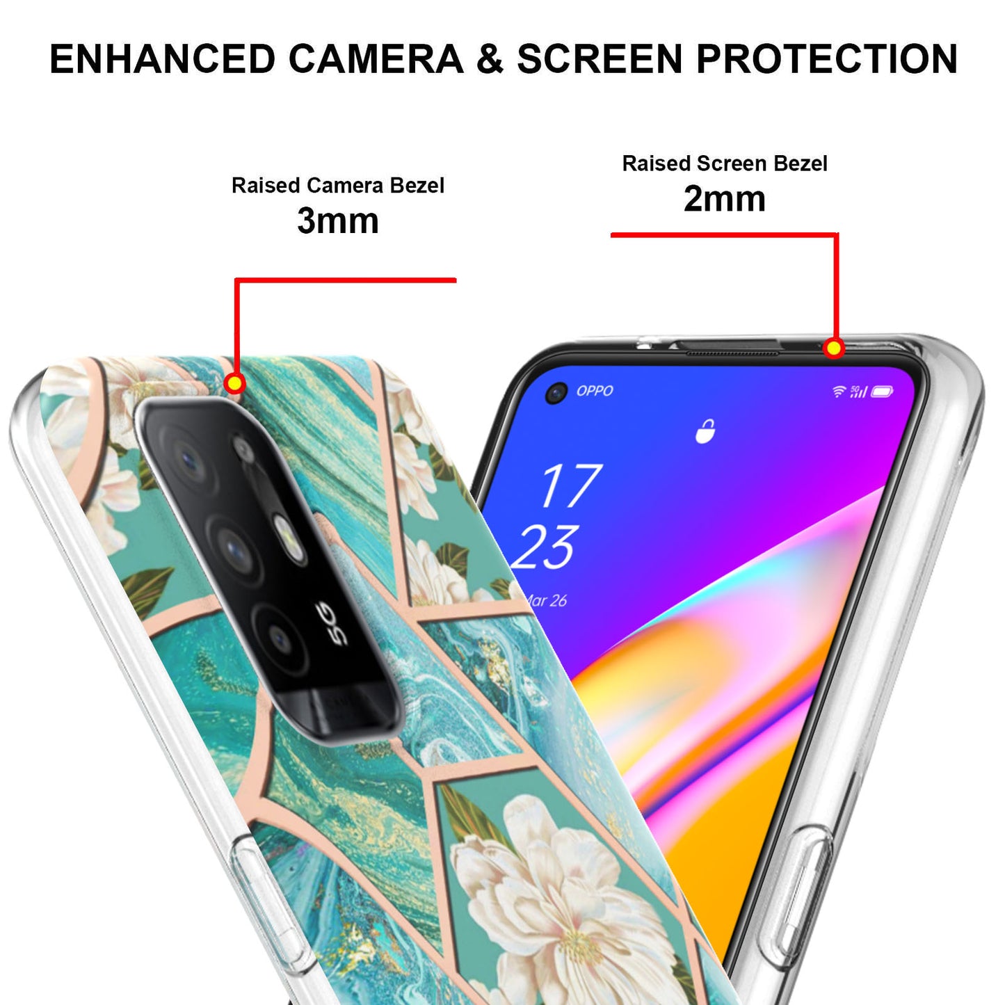 LB1 Series for Oppo A94 5G/A95 5G Soft Touch Marble Cell Phone Case, Anti-fingerprint Electroplating Soft TPU IMD Anti-scratch Cover