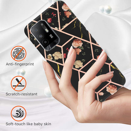 LB1 Series for Oppo A94 5G/A95 5G Soft Touch Marble Cell Phone Case, Anti-fingerprint Electroplating Soft TPU IMD Anti-scratch Cover