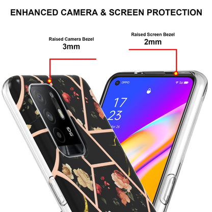 LB1 Series for Oppo A94 5G/A95 5G Soft Touch Marble Cell Phone Case, Anti-fingerprint Electroplating Soft TPU IMD Anti-scratch Cover