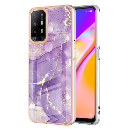 LB3 Series Marble Shockproof Protective Case for Oppo A94 5G / A95 5G, Electroplating IMD Slim Flexible TPU Phone Cover