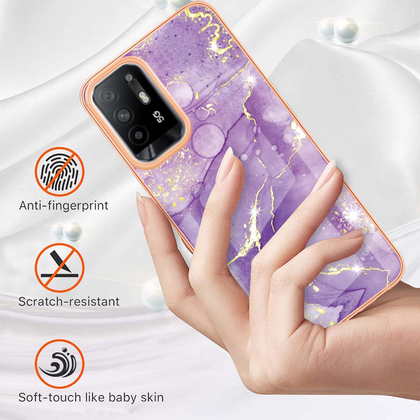 LB3 Series Marble Shockproof Protective Case for Oppo A94 5G / A95 5G, Electroplating IMD Slim Flexible TPU Phone Cover